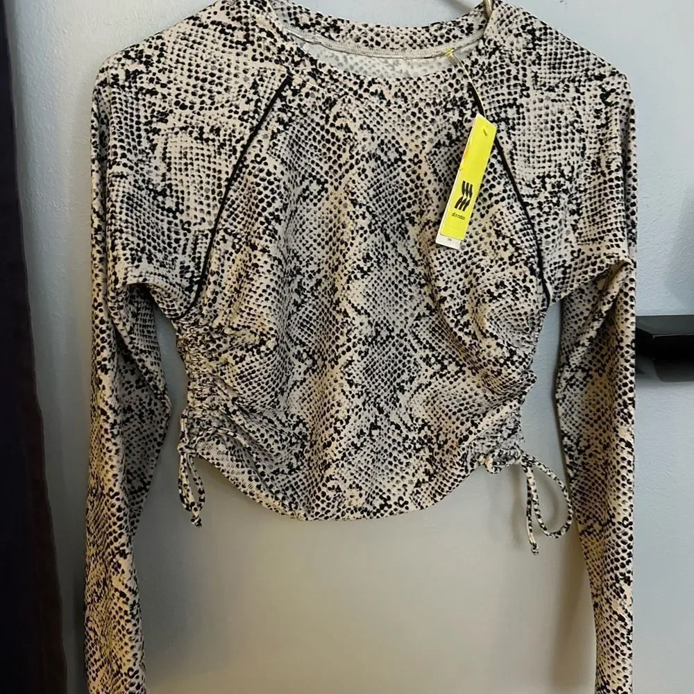 All In Motion Swim Side-Cinch Long Sleeve Rash Guard Gray and Speckled Black NWT - Picture 9 of 10